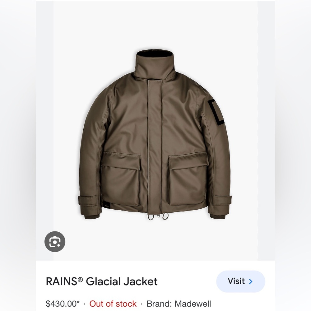 RAINS Glacial coat in Bruin. Never been worn. NWT.